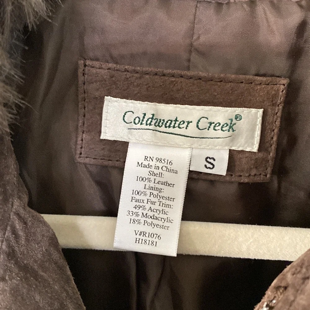 Coldwater Creek Brown Leather Zip Front Jacket Faux Fur Collar and Cuffs - Picture 2 of 12